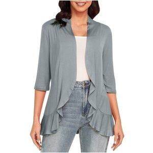 Women's Open Front Cardigan Jersey 3/4 Sleeves Dove Gray New With Tags Waterfall